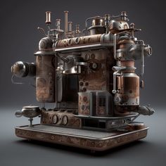 an old steam engine is on display in this artistic photo, with no one around it