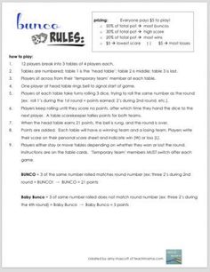 an exercise sheet with instructions on how to play the game, and what to do