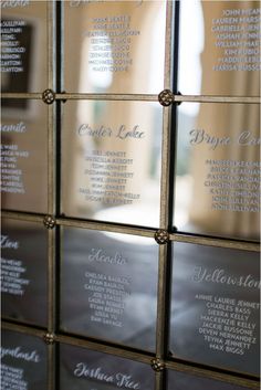 the names and dates of each guest's place on glass blocks in front of a doorway