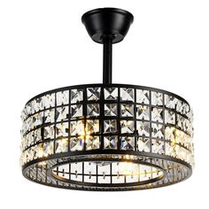 a black chandelier with lots of crystal stones on the bottom and gold trimmings