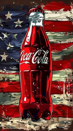 a painting of a coca - cola bottle in front of an american flag