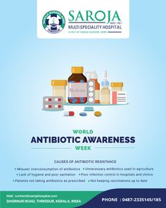 Unnecessary antibiotic use and misuse directly contribute to the rise in resistant bacteria. Handle antibiotics with care, know the causes of antibiotic resistance, and share this information with your family and friends.  #WorldAntibioticAwarenessWeek #antibioticawareness #antibiotic #antibioticresistance #antibiotics #resistantbacteria #awareness #wellness #healthylifestyle #healthfulhabits #sarojamultispecialityhospital #sarojahospital #multispecialityhospital #hospital #thrissur Home Medicine, Health Day, Nursing Home, The Rise, Nursing, Healthy Lifestyle, Medicine