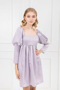 Ethereal babydoll dress with puffed sleeves and sweetheart neckline. This romantic dress features delicately smocked upper bodice and full skirt. The mauve satin shines in the light, making it a garment straight out of a dream. Inches (in) Size Bust Waist Hip XS 31" 23" 33" S 33" 25" 35" M 35" 27" 37" L 37" 29" 39" XL 39" 31" 41" Centimeters (cm) Size Bust Waist Hip XS 78 cm 58 cm 83 cm S 83 cm 63 cm 88 cm M 88 cm 68 cm 93 cm L 93 cm 73 cm 99 cm XL 99 cm 78 cm 104 cm Ophelia Dress, Dress With Puffed Sleeves, Princess Core, Fairytale Dress, Romantic Dress, Romantic Style, Puffed Sleeves, Babydoll Dress, Full Skirt