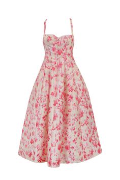 Dress With Pink Floral Print Michael Kors Floral Georgette Dress Pink, Silk Midi Dress With Floral Print And Fitted Bodice, Designer Silk Floral Print Dress, Designer Silk Dress With Floral Print, Designer Sleeveless Cocktail Dress, Designer Silk A-line Dress, Designer Summer Gala Dress, Designer Summer Dresses For Galas, Designer Floral Print Dresses For Spring