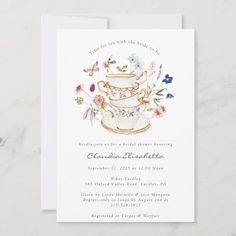 an elegant tea cup bridal party card