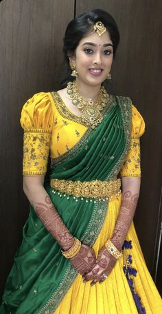 Pattu Lehanga Blouses Designs, Sari Blouse Designs Traditional, Half Pattu Sarees, Half Sari Blouse Designs, Half Saree Blouse Work Designs, Pattu Half Saree Blouse Designs Latest, Neck Designs For Half Saree, Langa Voni Blouse Designs Latest, Pattu Lehanga Blouse Designs Latest