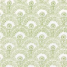 a green and white wallpaper with flowers on it