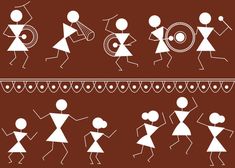 an image of people dancing with circles and dots in the shape of hearts on a brown background