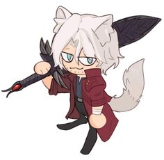 an anime character with white hair holding a black bird