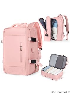 BagForLove - Versatile Expandable Laptop Backpack for Travel and Business Professionals Everyday Backpack Luggage, Everyday Portable Backpack Luggage, Versatile Pink Travel Bag, Portable Backpack Luggage For Everyday Use, Portable Everyday Backpack Luggage, Pink Nylon Bag With Luggage Sleeve, Casual Pink Travel Bag For Trips, Pink Travel Bag With Zipper Closure For Trip, Pink Large Capacity Travel Accessories For Overnight Trips