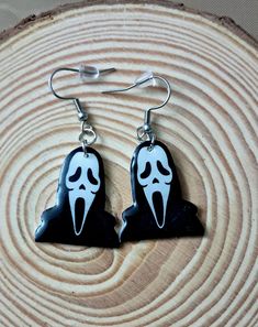 Ghostface Earrings  Made with resin and acrylic Stainless Steel Hooks with rubber backing Halloween Shopping, Jewelry Earrings Dangle, Dangle Drop Earrings, Dangle Earrings, Stainless Steel, Jewelry Earrings, Accessory Gift, Drop Earrings, Electronic Accessories