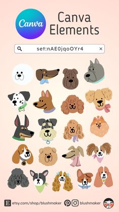 the canva elements set includes dogs and their names