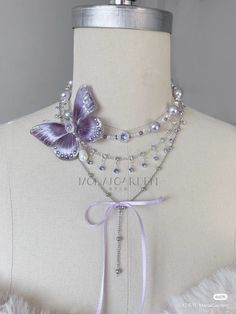 Purple Jewelry Aesthetic, Purple Butterfly Aesthetic, Aesthetic Accessories, Butterfly Fashion, Art Jewelry Design, Jewelry Design Drawing, Fairy Necklace