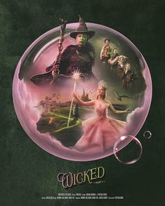 a movie poster for the wizard and the person in the pink dress is holding a wand