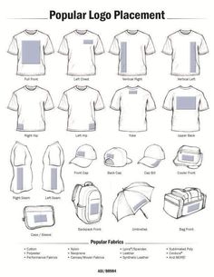 an image of various types of t - shirts and hats with the words popular logo placement