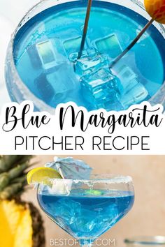 the blue margarita pitcher recipe is ready to be served