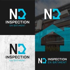 the logo for an inspection company is shown in three different colors and font options, including blue