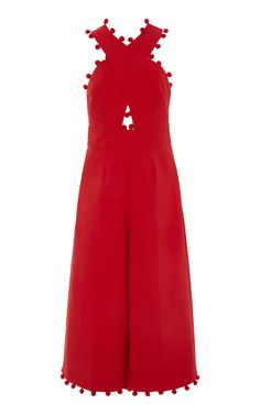 Exclusive Pom-Pom-Trimmed Cotton-Blend Halter Jumpsuit | Moda Operandi Moda Operandi Magda Butrym, Moda Operandi Pants, Rasario Red Dress, Farfetch Jumpsuit, Moda Operandi Jumpsuit, Evening Jumpsuit, Halter Jumpsuit, Eyelet Dress, Cotton Midi Dress