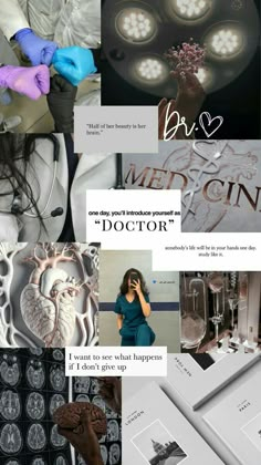 a collage of photos with the words doctor on them and images in different colors