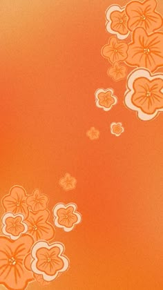 an orange and white background with flowers on the bottom right corner is shown in full color