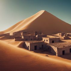 an old village in the desert surrounded by sand dunes