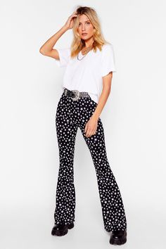 High Waisted Flare Pants, High Waisted Flares, Flare Trousers, Flared Pants, Tee Dress, Festival Wear, Star Print, Festival Outfits, Latest Fashion Clothes