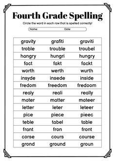 the fourth grade spelling worksheet