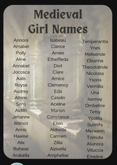 the medieval girl names are shown in this poster