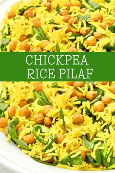 chickpea rice pilaf in a white bowl