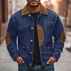 Season:Winter,Fall; Fabric:Denim; Sleeve Length:Long Sleeve; Gender:Men's; Style:Coats / Jackets,Vintage,Fashion,Cool,Daily; Occasion:Daily,Home,Outdoor,Work,Wear to work,Casual,Street,Office / Career,Sports  Outdoor; Outerwear Length:Regular; Pattern:Solid Color; Design:Button,Pocket,Color Block; Neckline:Turndown; Outerwear Type:Denim Jacket; Listing Date:08/30/2024 Street Wear Aesthetic, Dark Blue Jacket, Jackets Vintage, Jacket Outdoor, Denim Projects, Vintage Denim Jacket, Outdoor Home, Fall Fabric, Outdoor Men