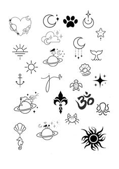 an assortment of tattoos on a white background