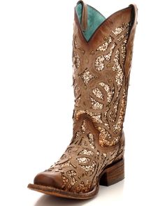 Corral Women's Orix Glitter Inlay & Studded Cowgirl Boots - Square Toe, Brown Cowgirl Boots Square Toe, Cowgirl Boots Wedding, Cowgirl Boots Square Toed, Classic Black Boots, Country Shoes, Womens Cowgirl Boots, Bridal Boots, Bota Country, Wedding Boots