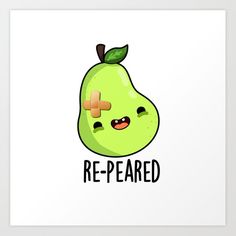 a green pear with the words re - peaed on it