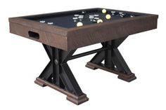 a pool table that is made out of wood and has several balls on the top