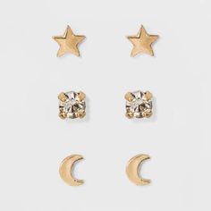 A New Day Moon and Star Earring Set 3ct - A New Day Gold Three Earrings, Black Diamond Earrings Studs, Architectural Jewelry, Star Earring, Black Diamond Studs, Heart Square, Black Diamond Earrings, Multiple Piercings, Moon And Star Earrings