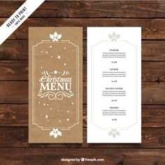 a christmas menu on a wooden background