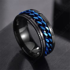 Men's Punk Black Blue Miami Cuban Link Wide Band Ring Stainless Steel Size 7-12 | eBay Cool Ring, Punk Men, Punk Women, Black Ring, Stylish Rings, Men Ring, Rings Cool, Spinner Rings, Couple Rings