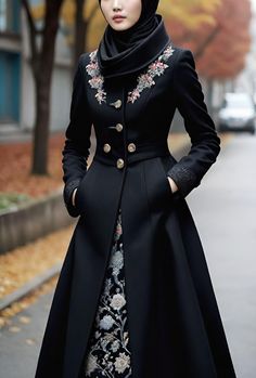 #fashion Long Coat Outfit Casual, Long Coat For Girls, Long Coat Style, Coats Outfit, Coat Outfit Casual, Long Coat Outfit, Outfits Muslim, Coat Styles