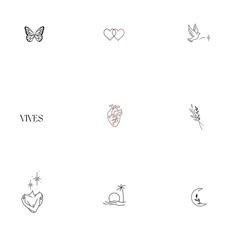 six different types of tattoos are shown in this image, with the words vives on them