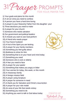 a prayer with the words 31 prayer prompts for your prayer time written on it