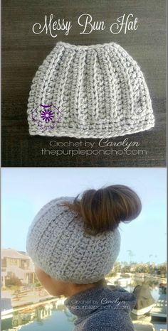 the messy bun hat is knitted in white yarn