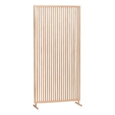 a wooden partition with vertical slats on the sides