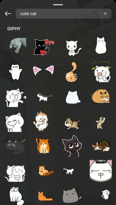 an iphone screen with many different stickers on the back and side of it, including cats