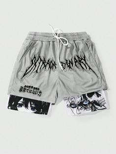 Men Letter Print Drawstring Basketball Mesh Shorts, School Grey Casual   Knitted Fabric Colorblock,Letter,Plaid Track Shorts Slight Stretch  Men Clothing, size features are:Bust: ,Length: ,Sleeve Length: Anime Shorts, Drippy Outfit, Nba Fashion, Anime Men, Mens Trendy Outfits, Estilo Hip Hop, Track Shorts, Mesh Shorts, Beach Pants