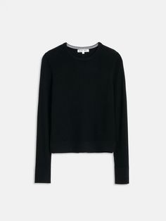 Ava Long-Sleeve Sweater Tee In Extra Fine Merino – Alex Mill Everyday Soft Knit Snug Sweater, Black Stretch Cashmere Top, Black Merino Wool Crew Neck Sweater, Stretch Cashmere Fine Knit Tops, Cashmere Crew Neck Top For Layering, Fitted Cashmere Top For Layering, Everyday Snug Crew Neck Sweater, Stretch Fine Knit Cashmere Top, Fine Knit Stretch Cashmere Top