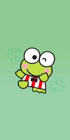 a cartoon character with big eyes and a scarf on his chest, standing in front of a green background