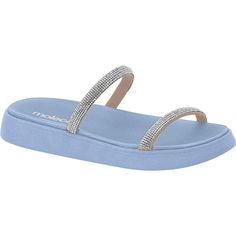 Sandalia Papete Moleca Feminina Tiras Strass Flatform Macia-Com um ar super moderno e fashionista, a Moleca lançou essa Flat lindíssima com as tiras brilhosas. Esse modelo agrega muita beleza em diversas produções. Leve e muito flexível essa Flat vai se tor... Womens Sandals Flat, Womens Sandals, Pom Pom