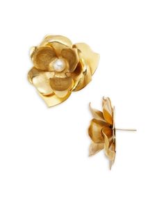 Shashi Emily Swarovski Pearl Rose Statement Stud Earrings in 14K Gold Plated Pearl Rose, Swarovski Pearls, Jewelry Accessories, Gold Plate, Plating, Stud Earrings, Gold