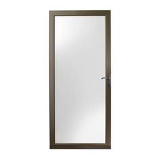 an open door with a mirror on the front and side panels in brown wood, against a white background