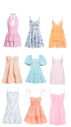 six dresses in different colors and sizes